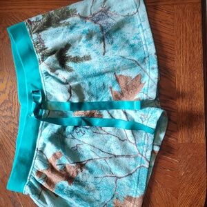Teal camo fleece shorts